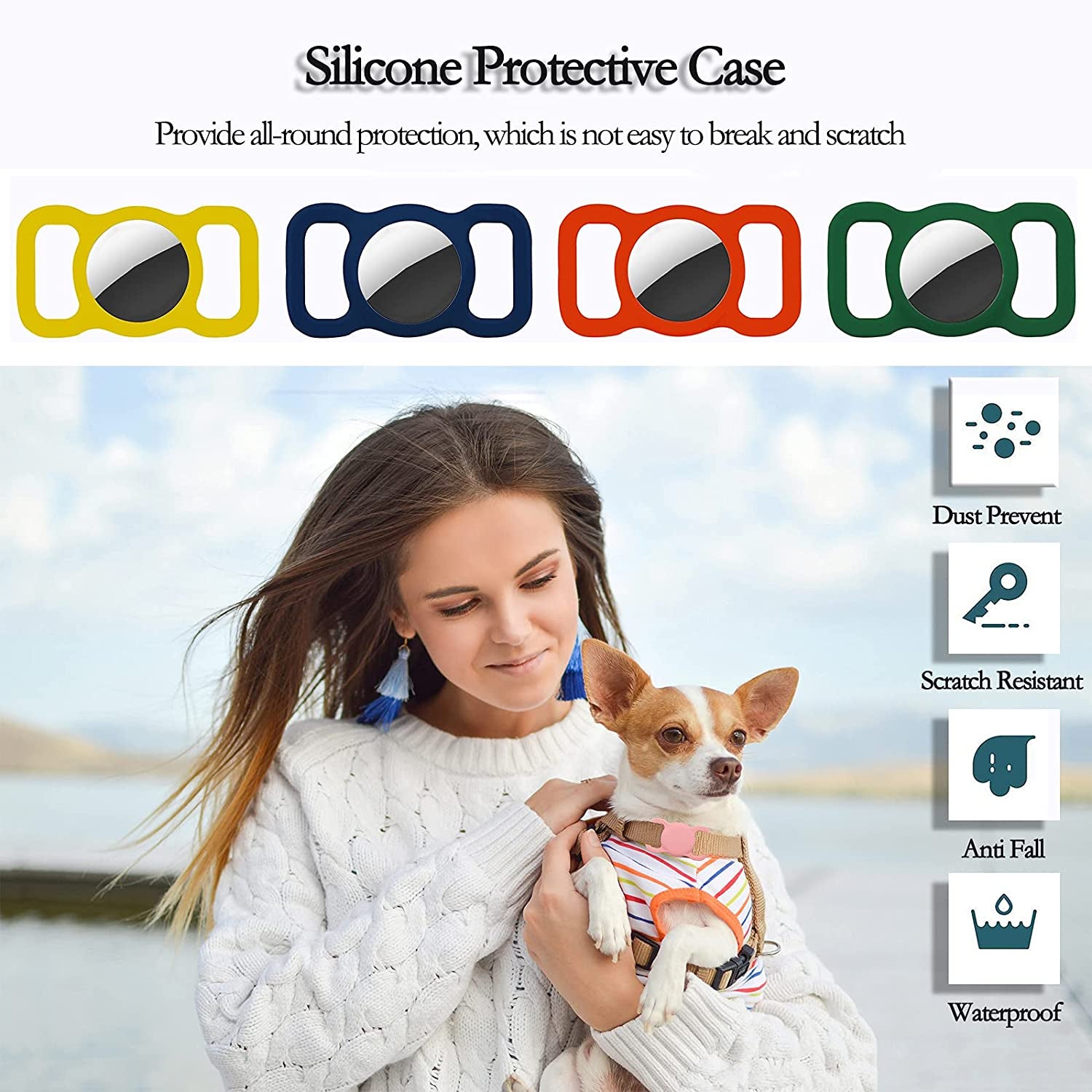 Protective Case Compatible for Airtag GPS Tracker, Fit for Dog Cat Collar Accessories Pet Loop Holder, Silicone Protective Case for Air Tag Lightweight Soft anti Scratch anti Lost(White 1Pack)